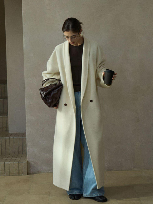 Halo Shawl-Collar Double-Faced Wool Coat